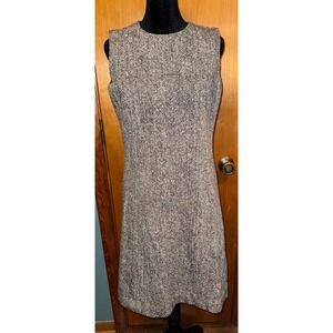 Isaac Mizrahi Sleeveless Black Gray Wool Blend Tweed Sheath Office Dress Size 8